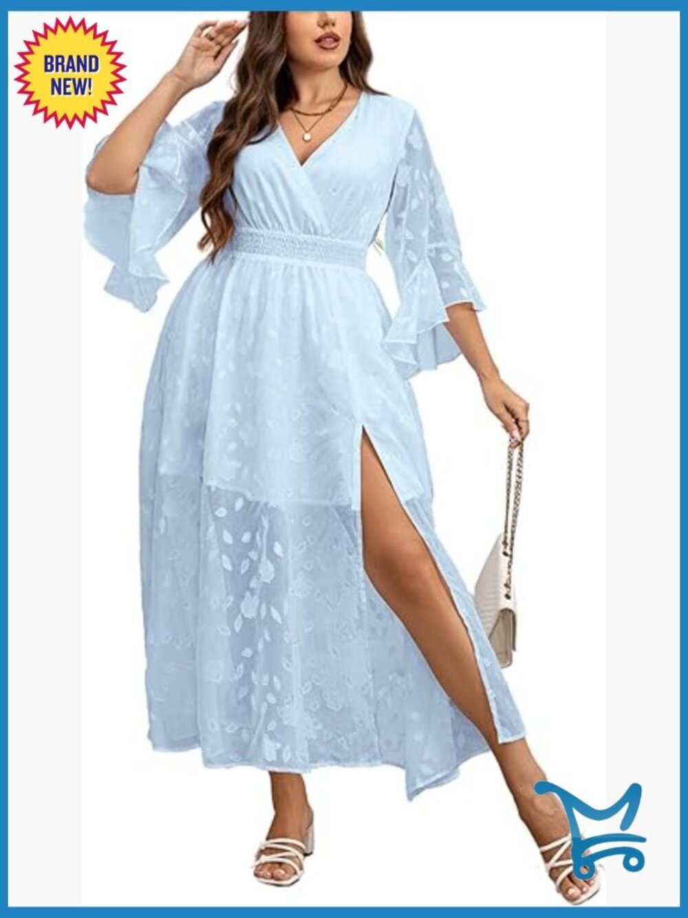 Plus Size Ruffle Bell Sleeve Maxi Dress with Slit